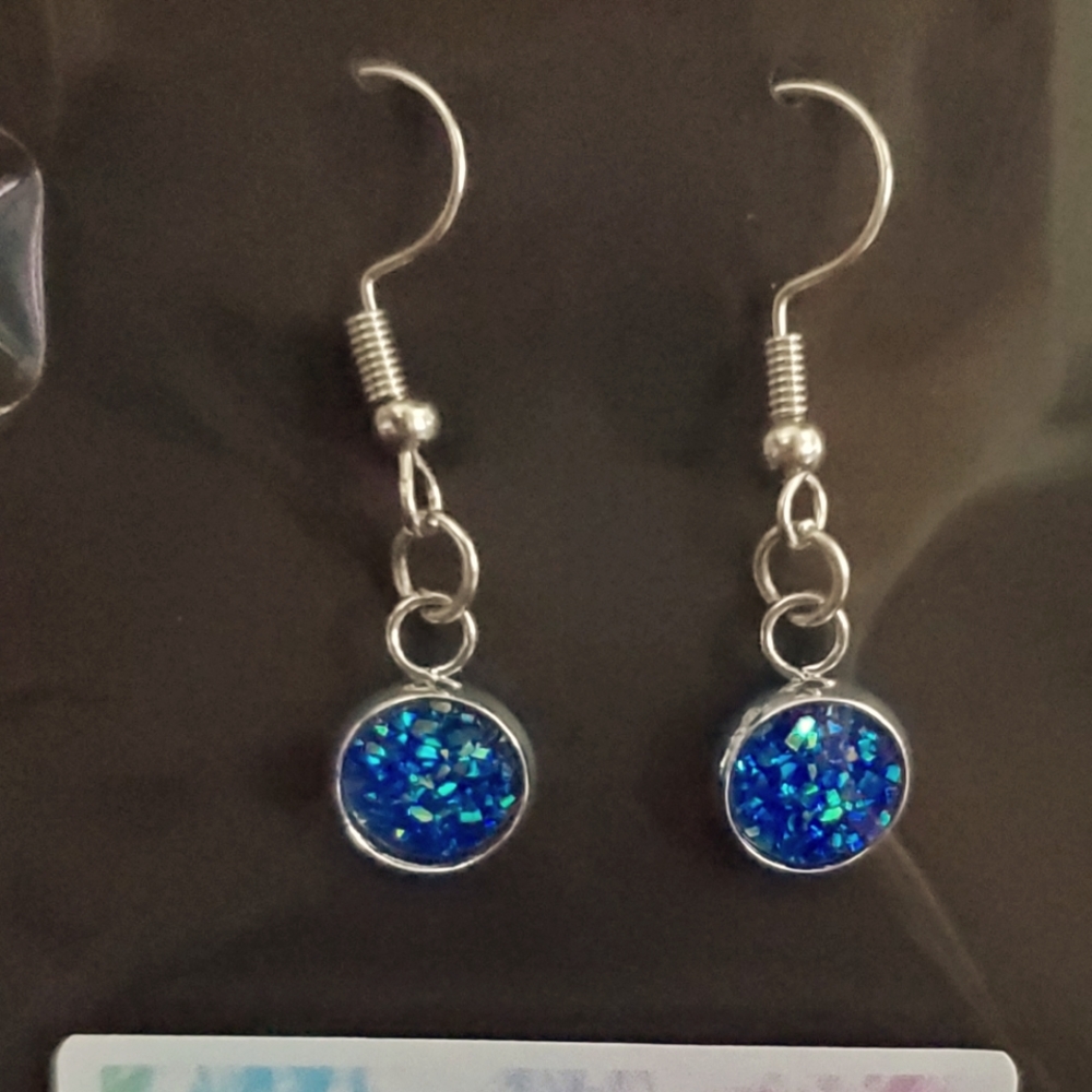 Blue Crystal Earrings on Silver colored hooks